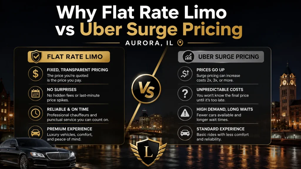 flat rate limo vs Uber surge pricing Aurora IL